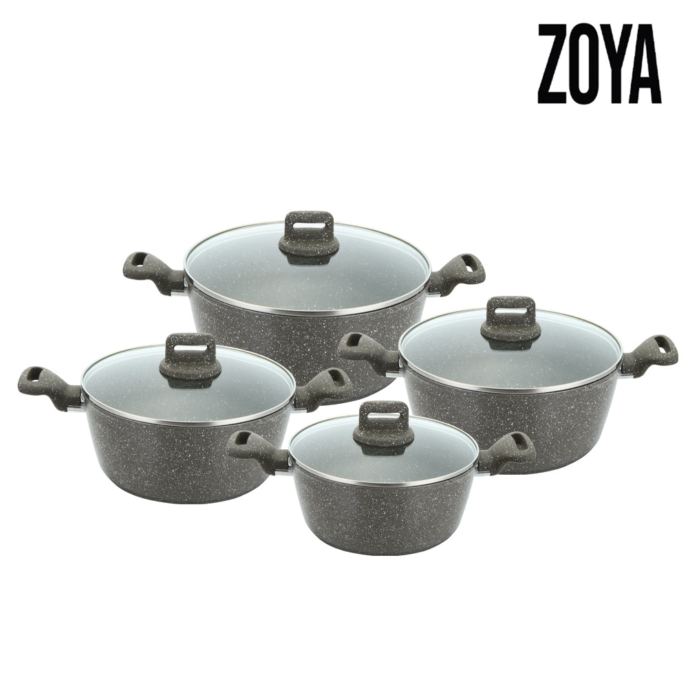 Zoya Stockpot Set 4pc Marbled Grey – Premium Aluminium Cookware UK