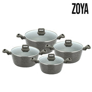 Zoya Stockpot Set 4pc Marbled Grey – Premium Aluminium Cookware UK
