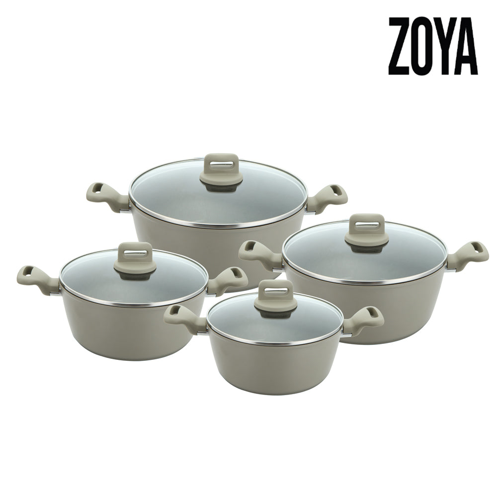 Zoya stockpot set 4pc in Grey with lids, non-stick induction cookware UK