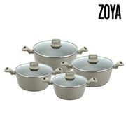 Zoya stockpot set 4pc in Grey with lids, non-stick induction cookware UK